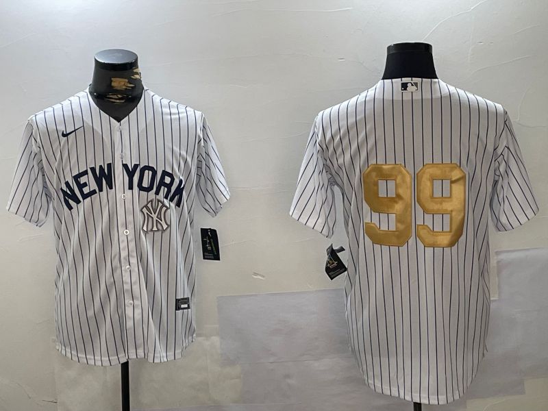 Men New York Yankees #99 Judge White Stripe Fashion Nike 2024 MLB Jersey style 8